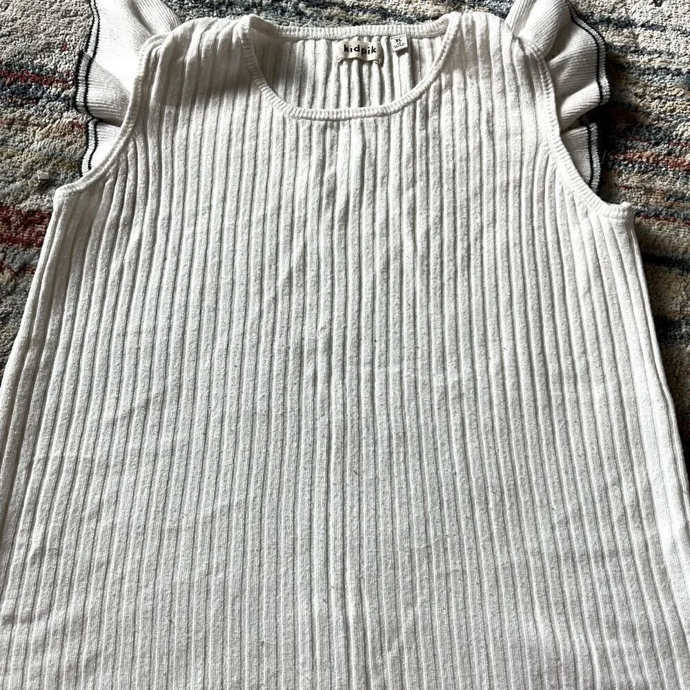 Ruffle detail cap sleeve sweater like material with stretch